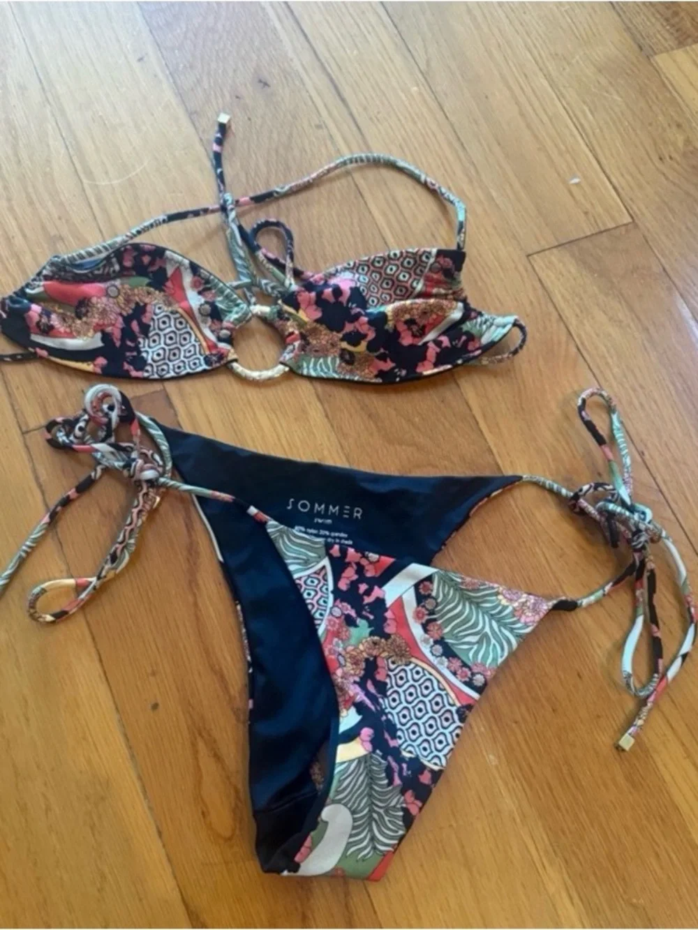 Printed Set- Halter Bikini Top with Ring Detail matching bottom - Multicolor - Picture 1 of 4